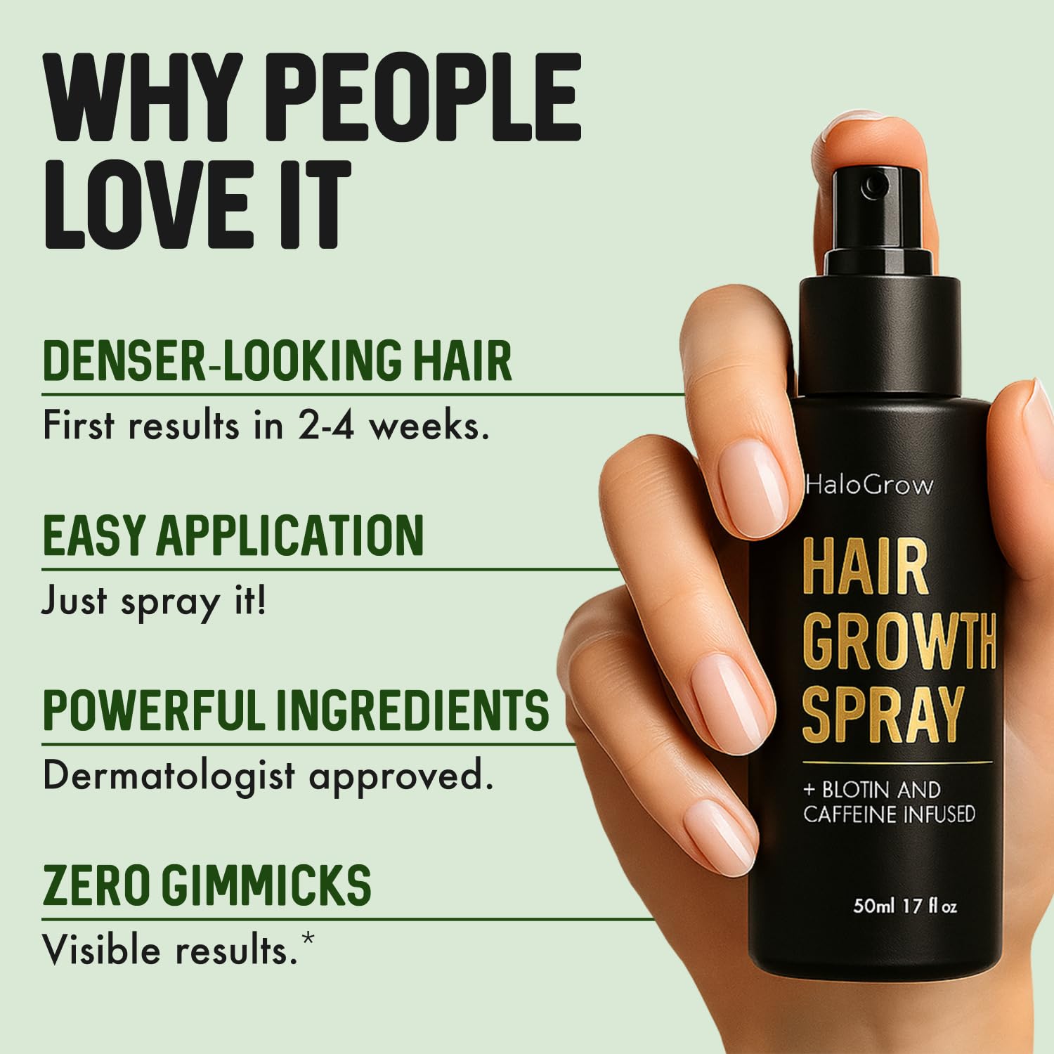 HALOGROW biotin caffeine formula closeup highlights a potent active blend for hair support.