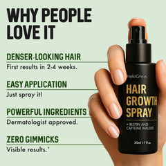 HALOGROW biotin caffeine formula closeup highlights a potent active blend for hair support.