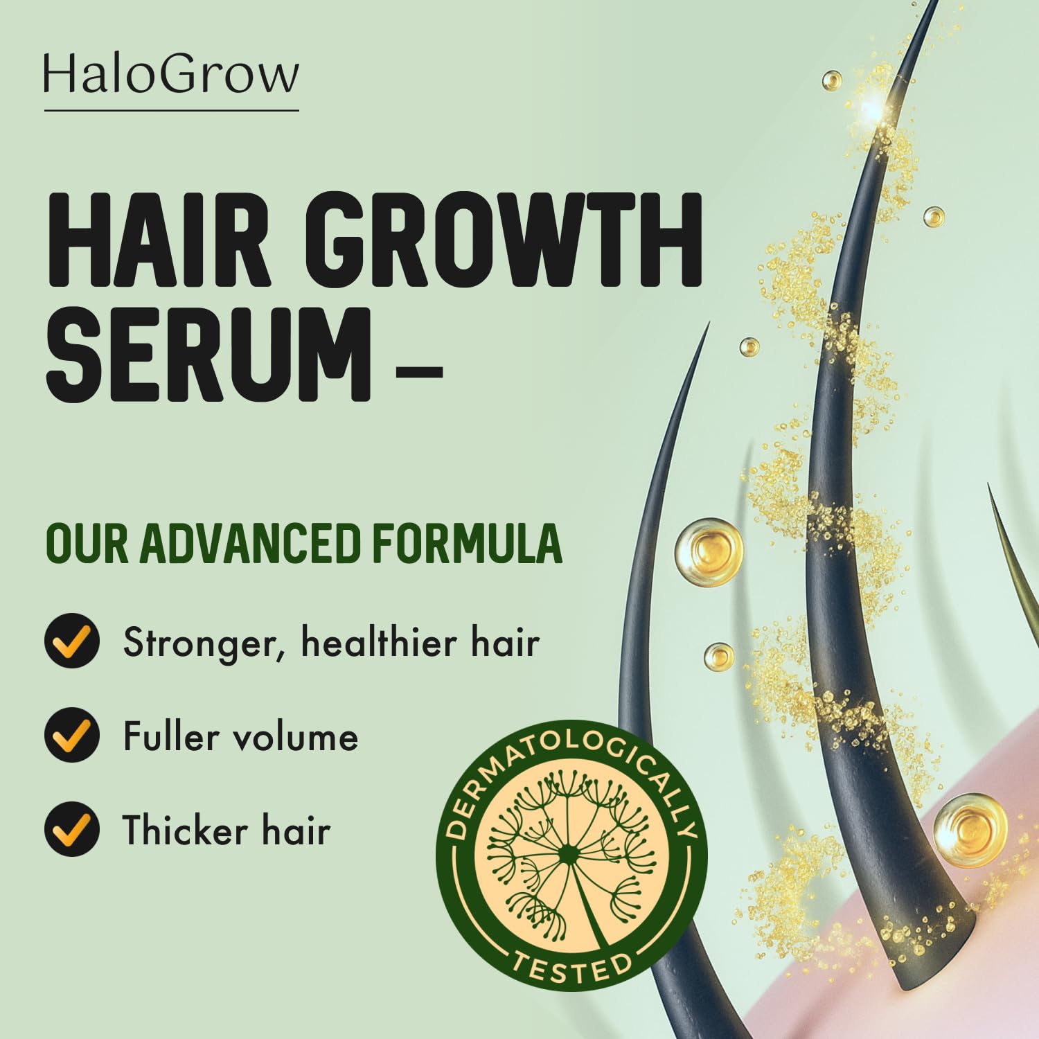HALOGROW precision spray nozzle shown in action for focused scalp treatment.