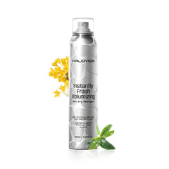 HALOVIDA dry shampoo bottle on dark hair showing invisible freshness.