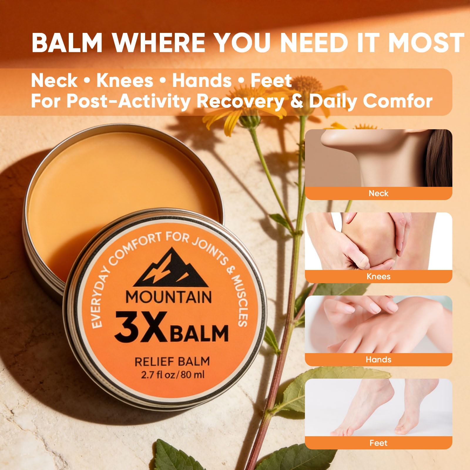 Halpilt Mountain 3X Relief Balm ingredients jar highlighting organic formula.