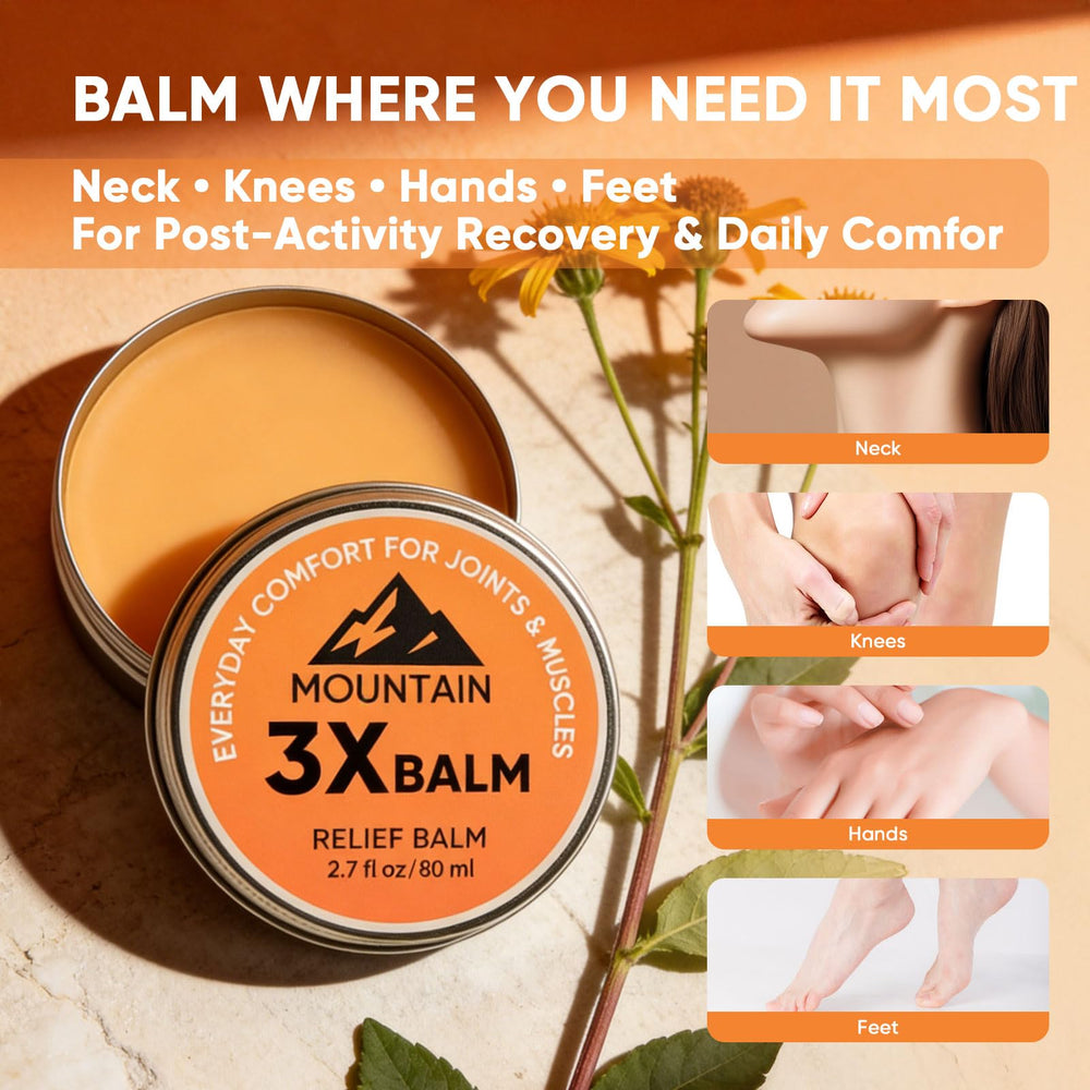 Halpilt Mountain 3X Relief Balm ingredients jar highlighting organic formula.