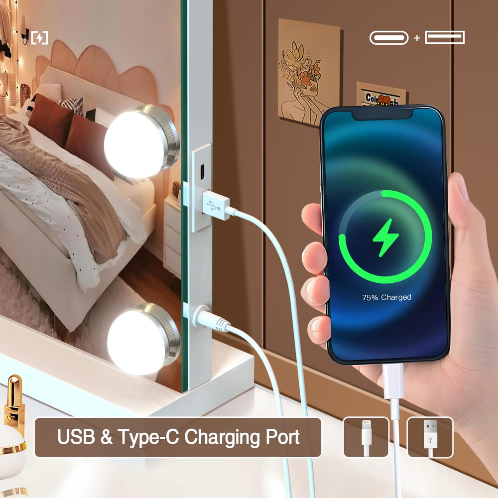 Halumao mirror USB charging port keeps devices powered while you get ready.