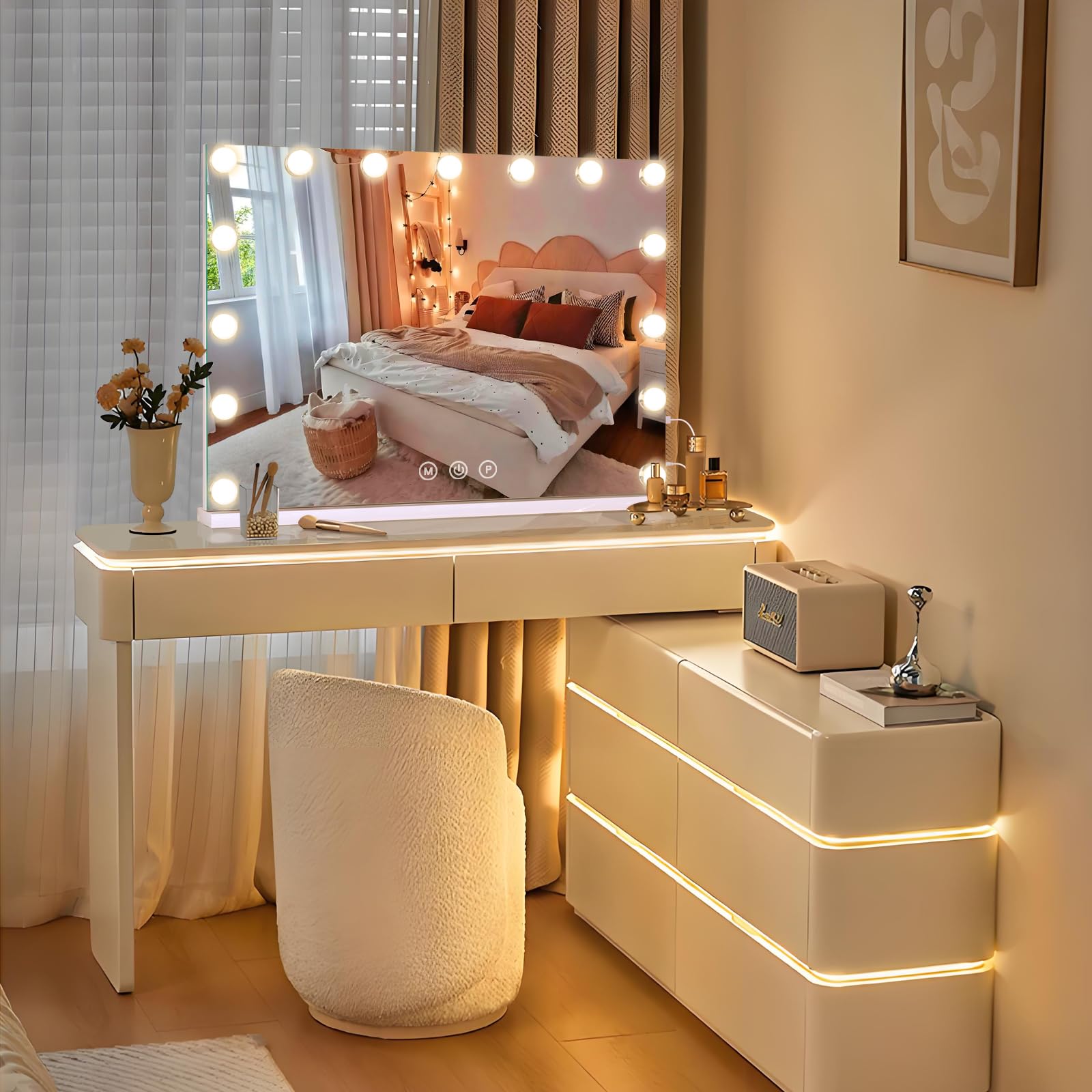 Halumao vanity mirror versatile wall or desk mount for space-saving setup.