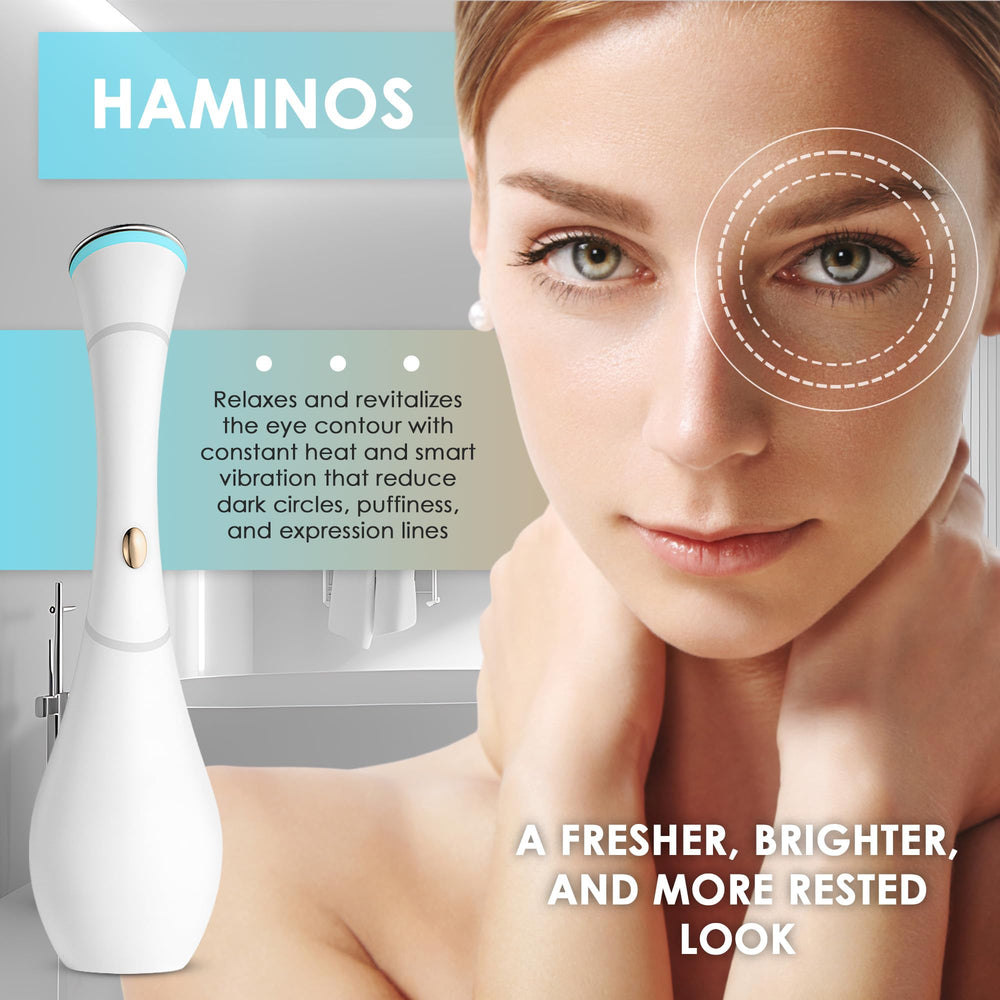 HAMINOS Eye Massager Wand enhances serum absorption during daily skincare routine.