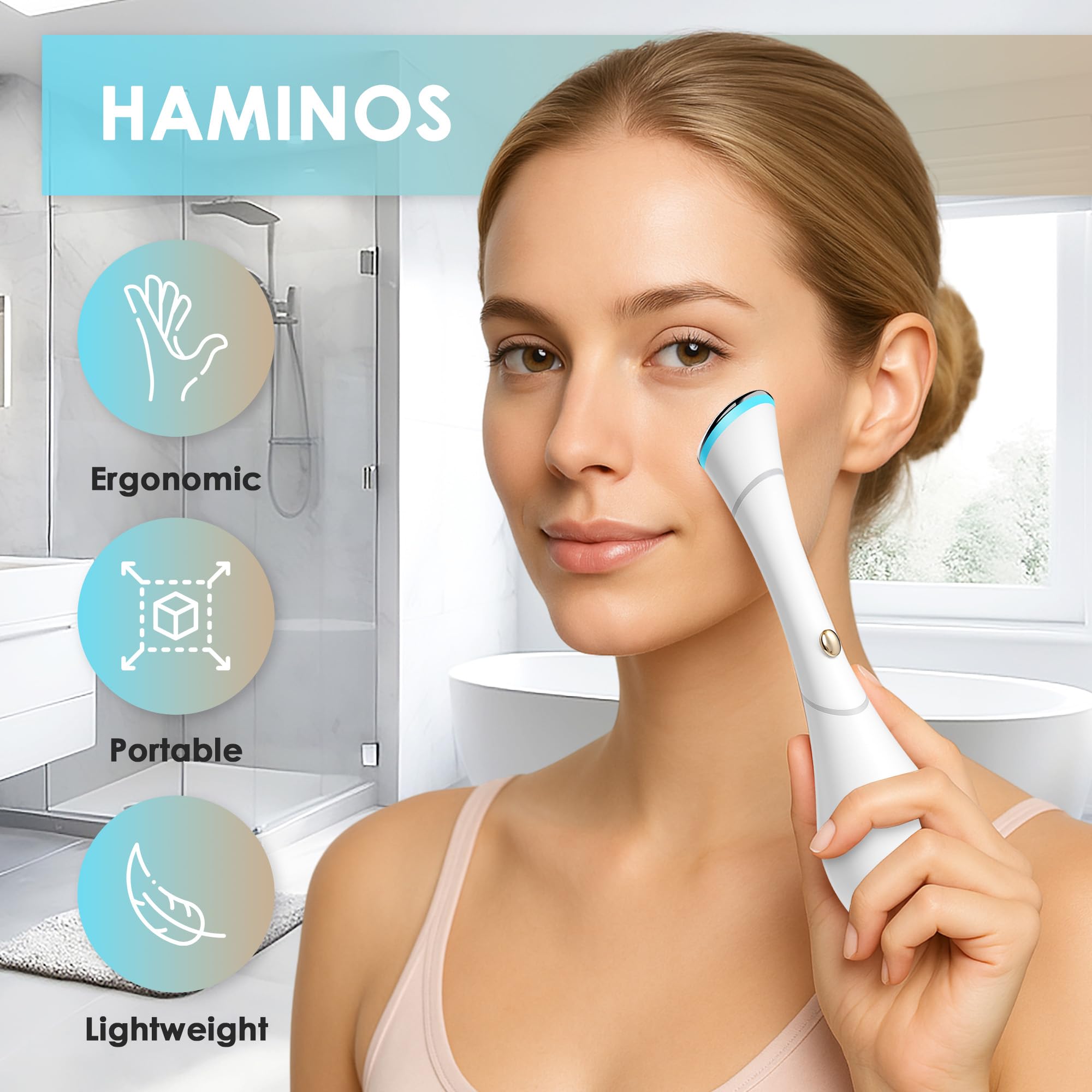 HAMINOS Eye Massager Wand is USB-C rechargeable with a tidy charging base.