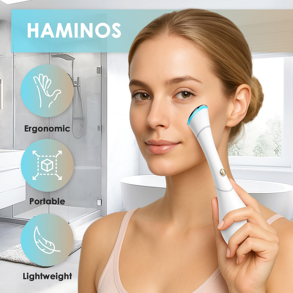 HAMINOS Eye Massager Wand is USB-C rechargeable with a tidy charging base.