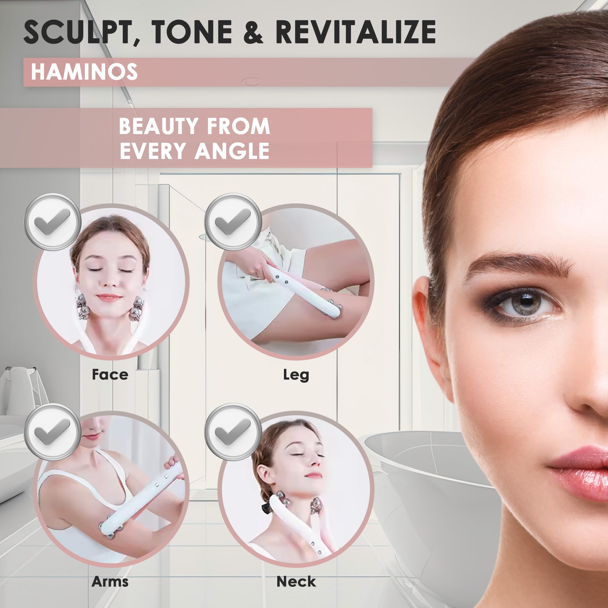 HAMINOS neck contouring with 3D rollers for smoother skin.