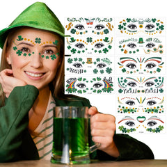 Hamiutci St Patrick's shamrock tattoos sheet 1 on cheek for festive look and easy removal