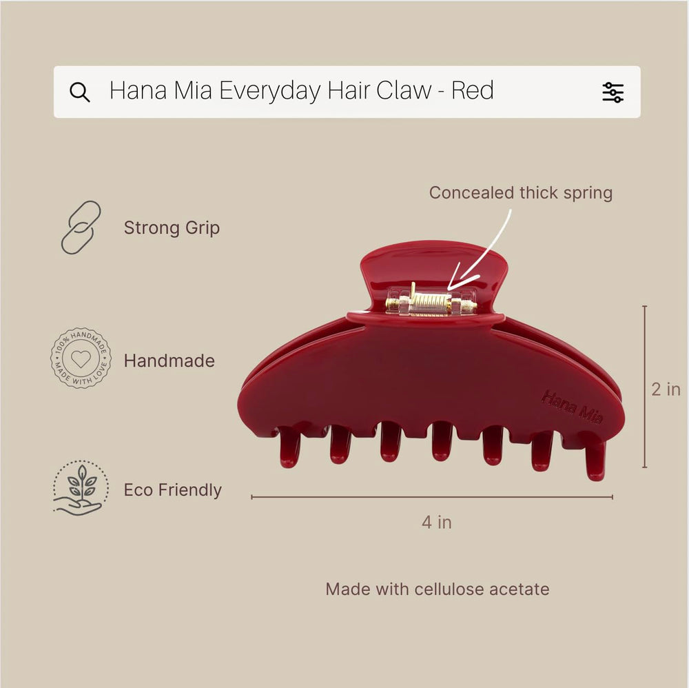 Hana Mia lightweight red clip offers comfortable all-day wear.