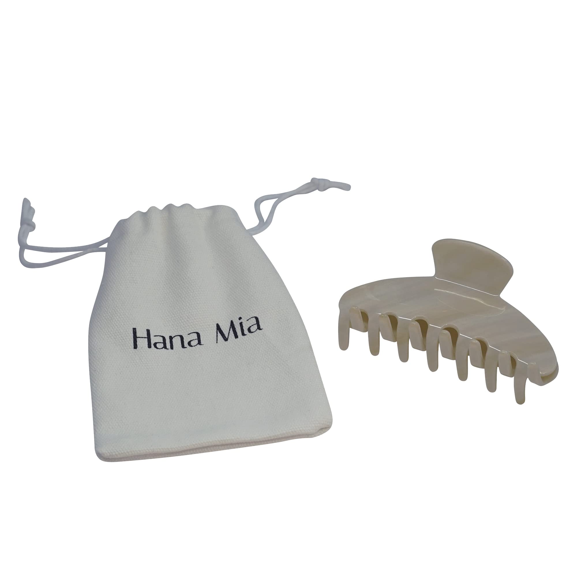 Hana Mia white clip fits easily in a purse for on-the-go styling.