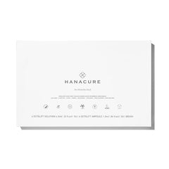 Hanacure packaging with ampoules and brush illustrates the kit's multi-step facial routine.