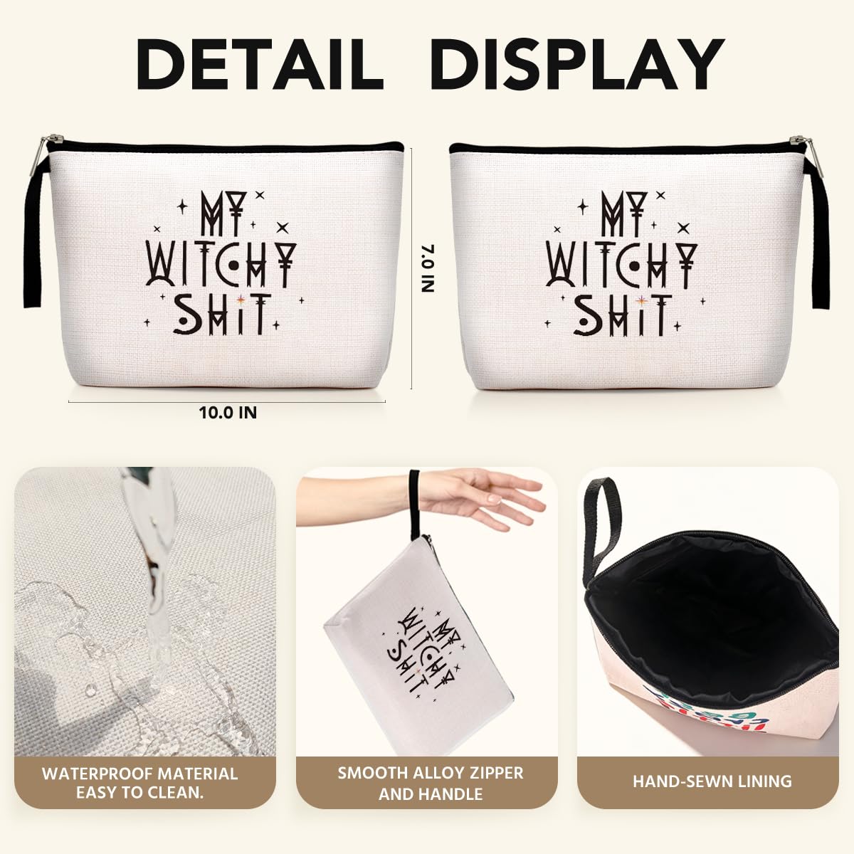 Hanamiya Na Witch Stuff print detail highlights vivid colors on a durable flax pouch