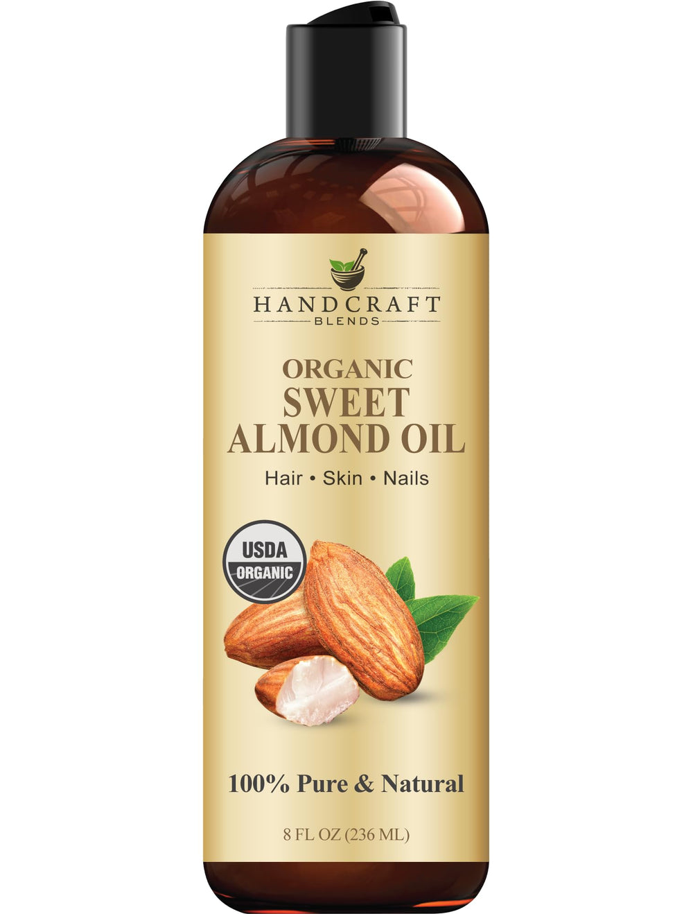Handcraft Blends Aceite de Almendras Orgánico en frasco de 8 oz para hidratación suave