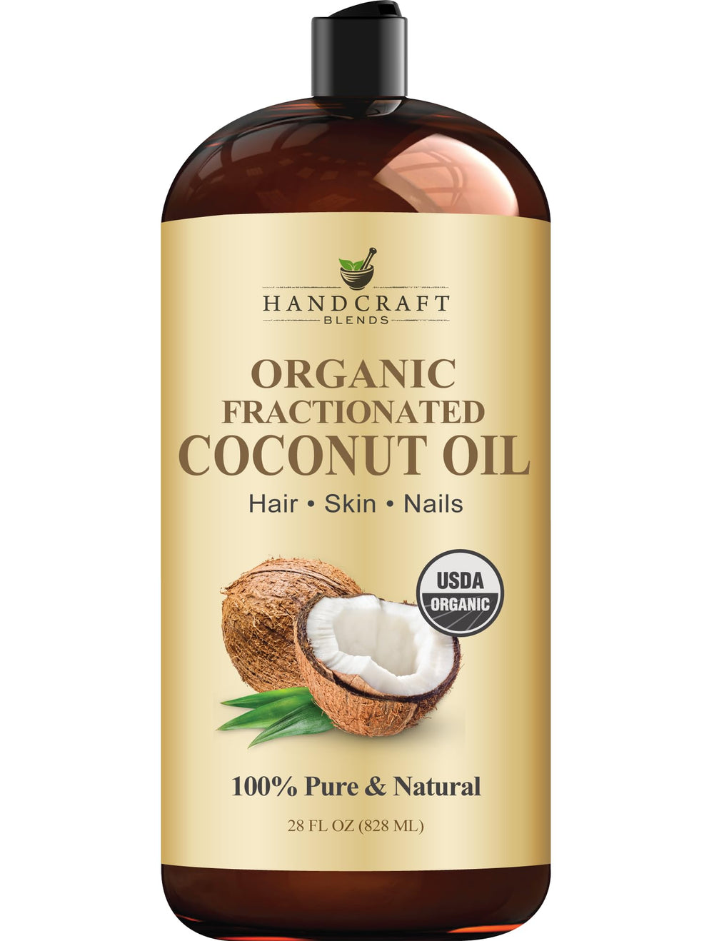 Handcraft Blends aceite de coco fraccionado en botella, hidratación suave para piel y cabello.
