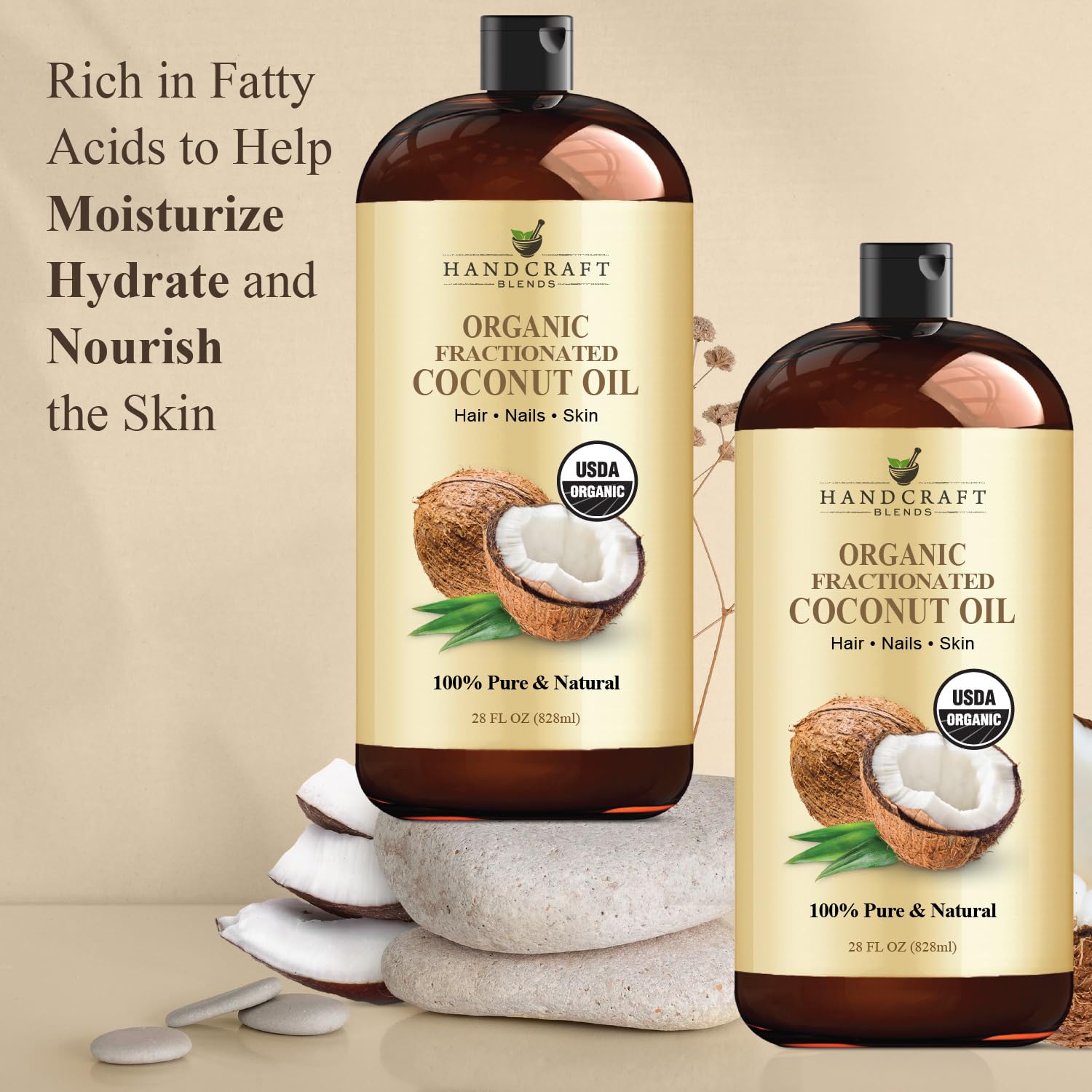 Handcraft Blends aceite coco fraccionado facilita dilución de aceites esenciales para aromaterapia.
