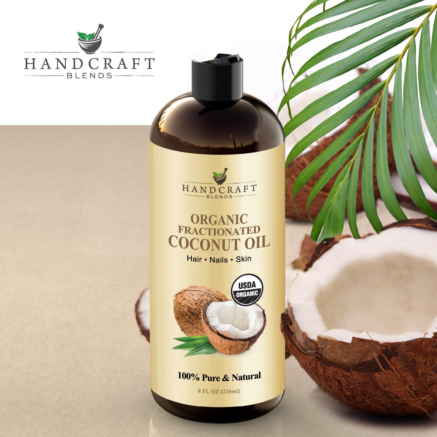 Handcraft Blends aceite coco fraccionado para cabello, ayuda a brillo y salud del cuero cabelludo.