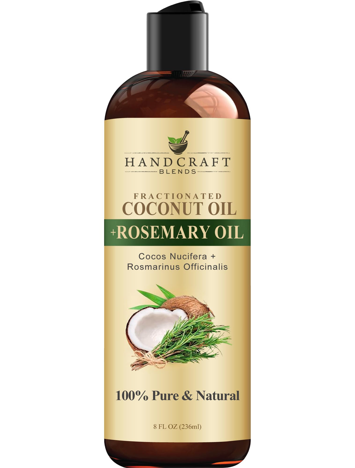 Handcraft Blends Aceite Coco Fraccionado con Romero en botella, ideal para masaje suave.