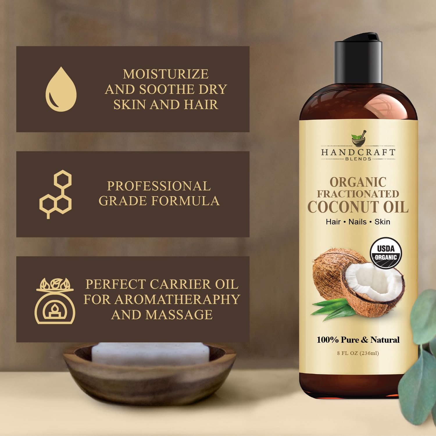 Handcraft Blends aceite coco fraccionado ingrediente puro, sin fragancias para mezcla segura.