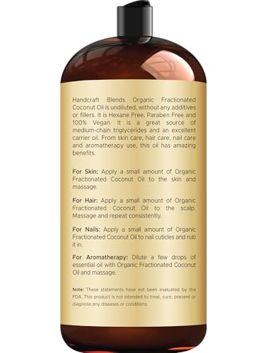 Handcraft Blends aceite de coco fraccionado con textura ligera para uso diario.