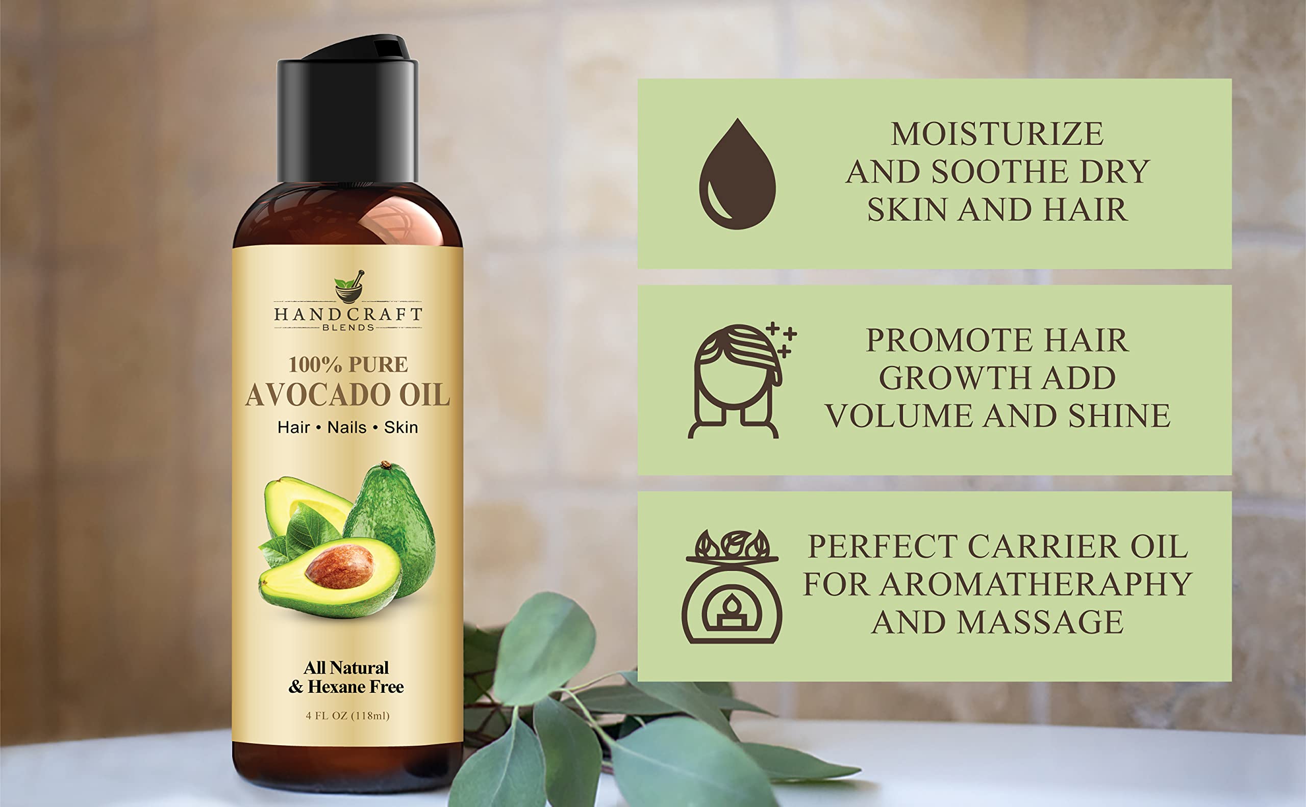 Handcraft Blends Avocado Oil applied to skin as a lightweight moisturizer.