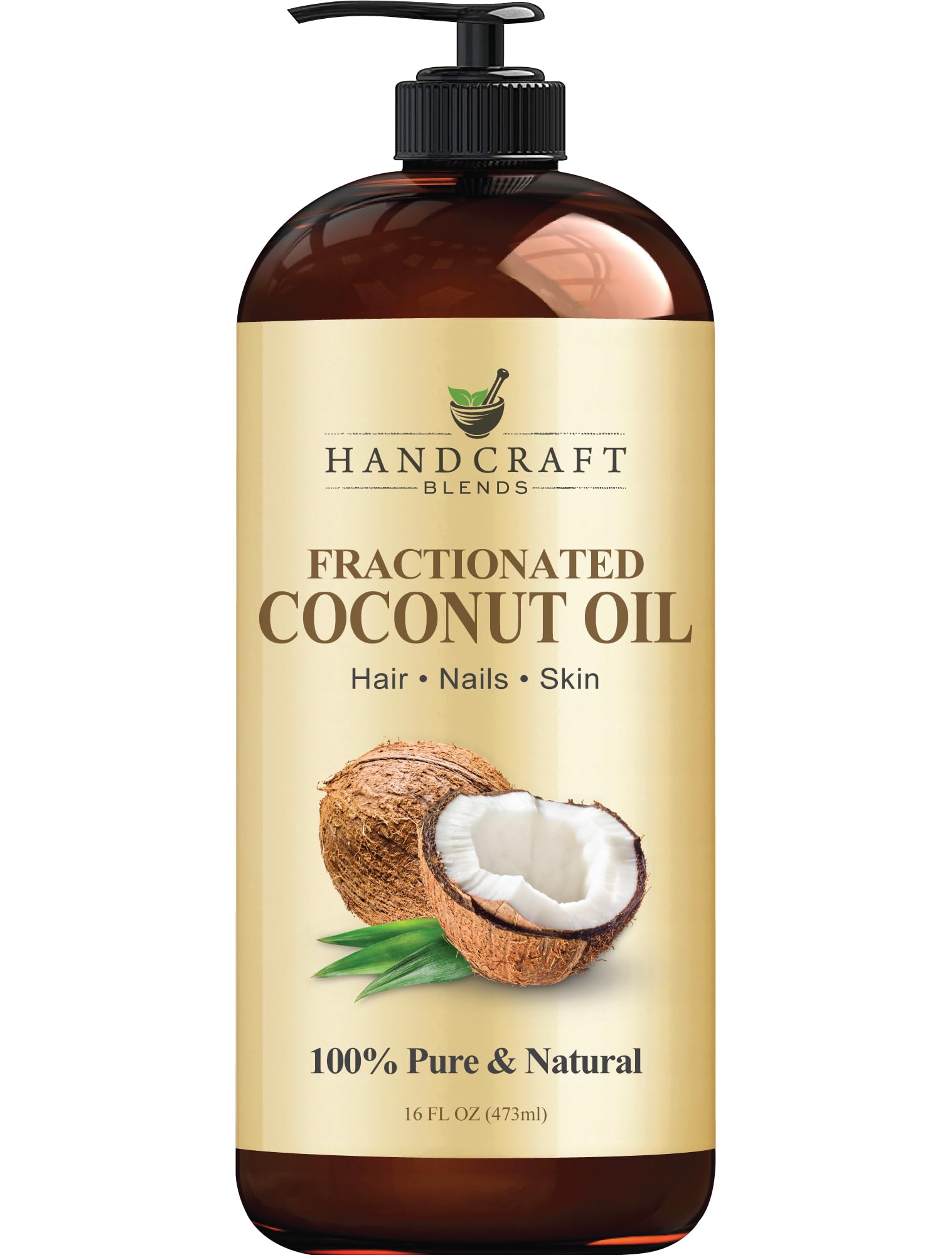 Handcraft Blends fractionated coconut oil bottle pouring for massage, aromatherapy, and skin care.