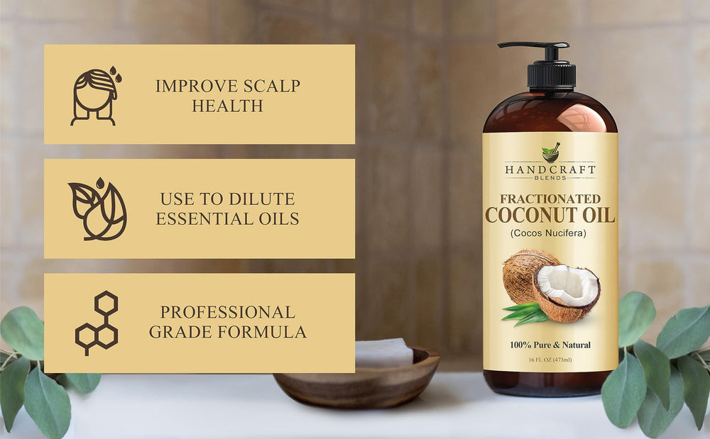 Applying Handcraft Blends fractionated coconut oil as a scalp-friendly hair tonic.