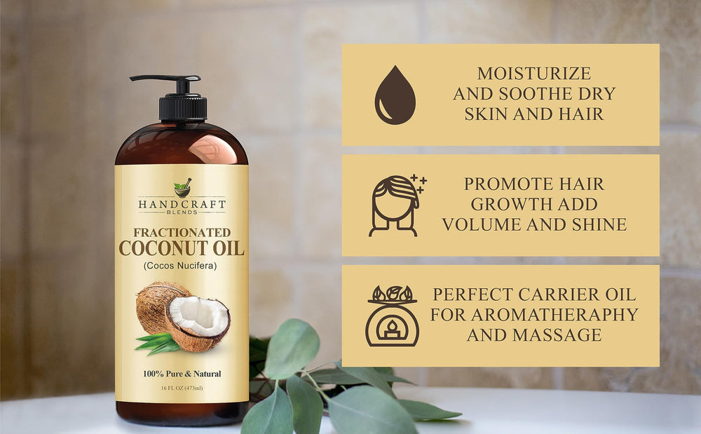 Hands applying Handcraft Blends fractionated coconut oil on skin for moisturization.