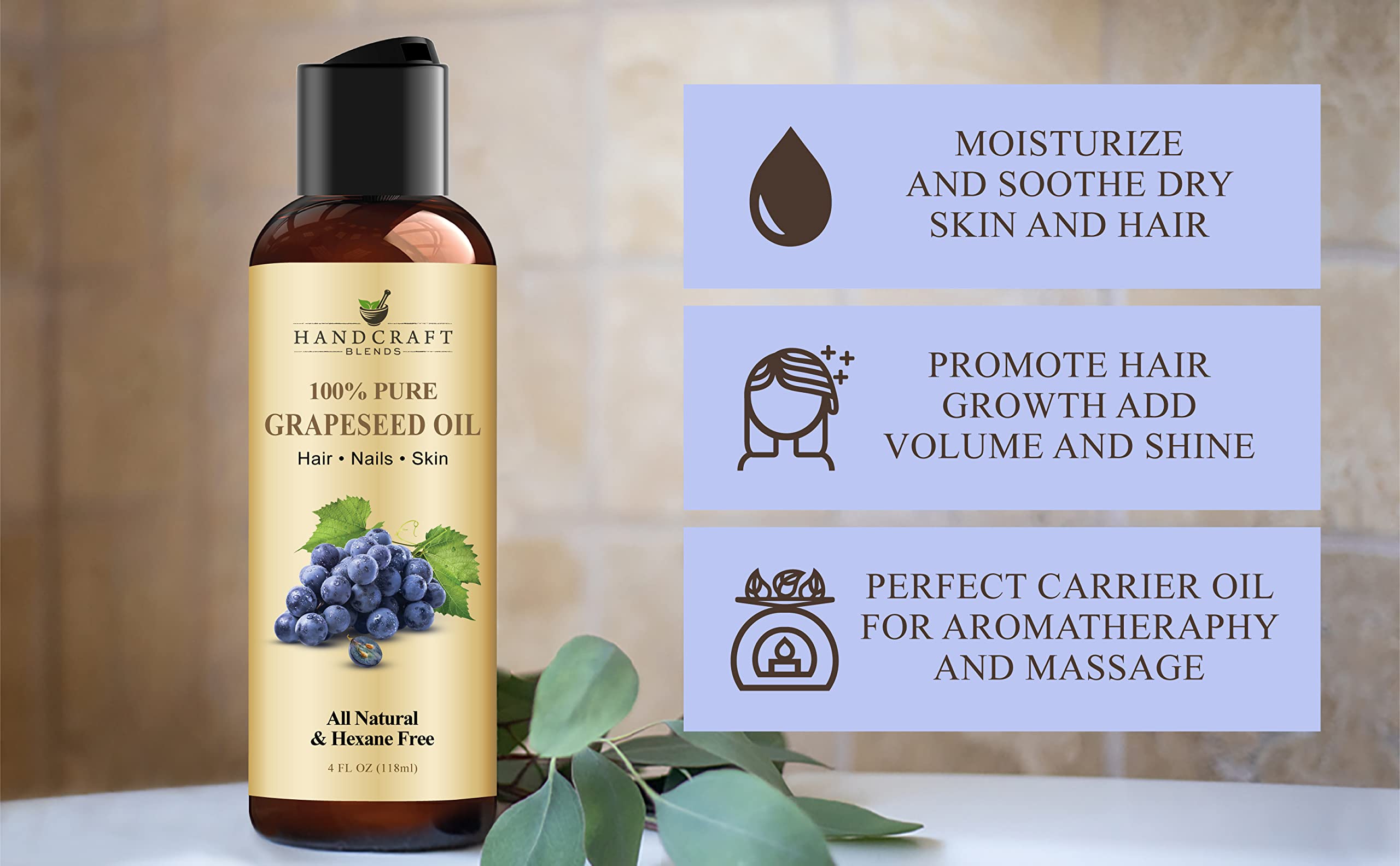 Handcraft Blends Grapeseed Oil in-hand for hair and skin care during massage.