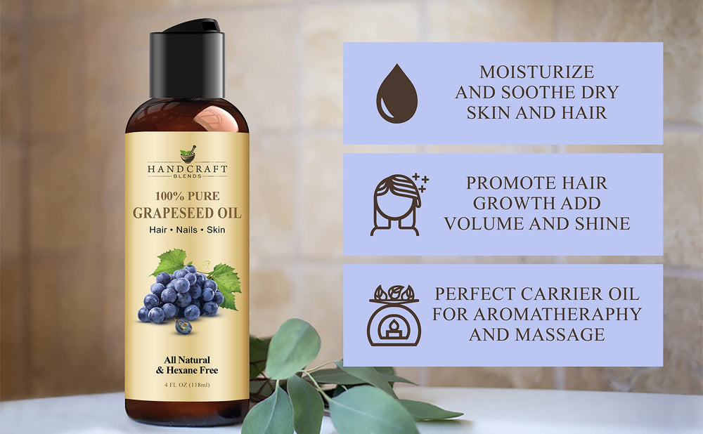 Handcraft Blends Grapeseed Oil in-hand for hair and skin care during massage.