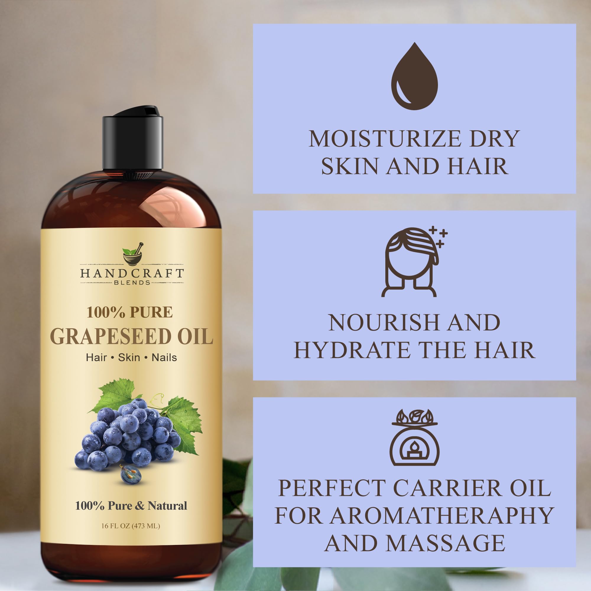 Handcraft Blends Grapeseed Oil in palm; easy patch test and skin-friendly moisture.