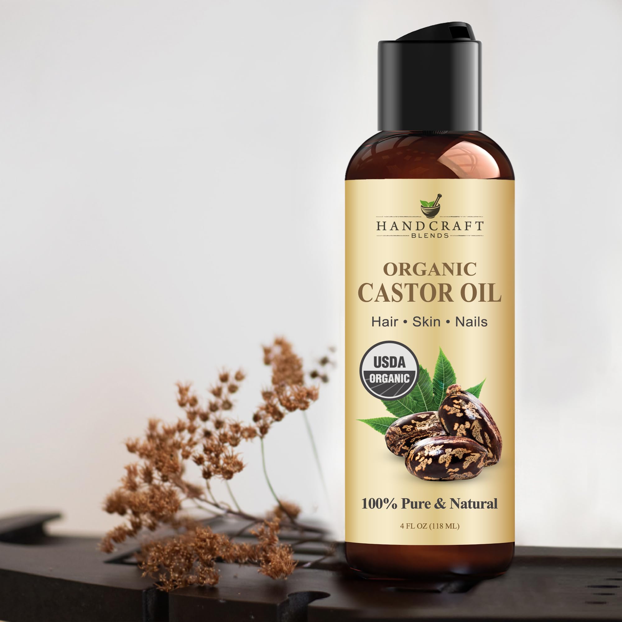 Handcraft Blends organic castor oil 4oz bottle suitable for daily use.