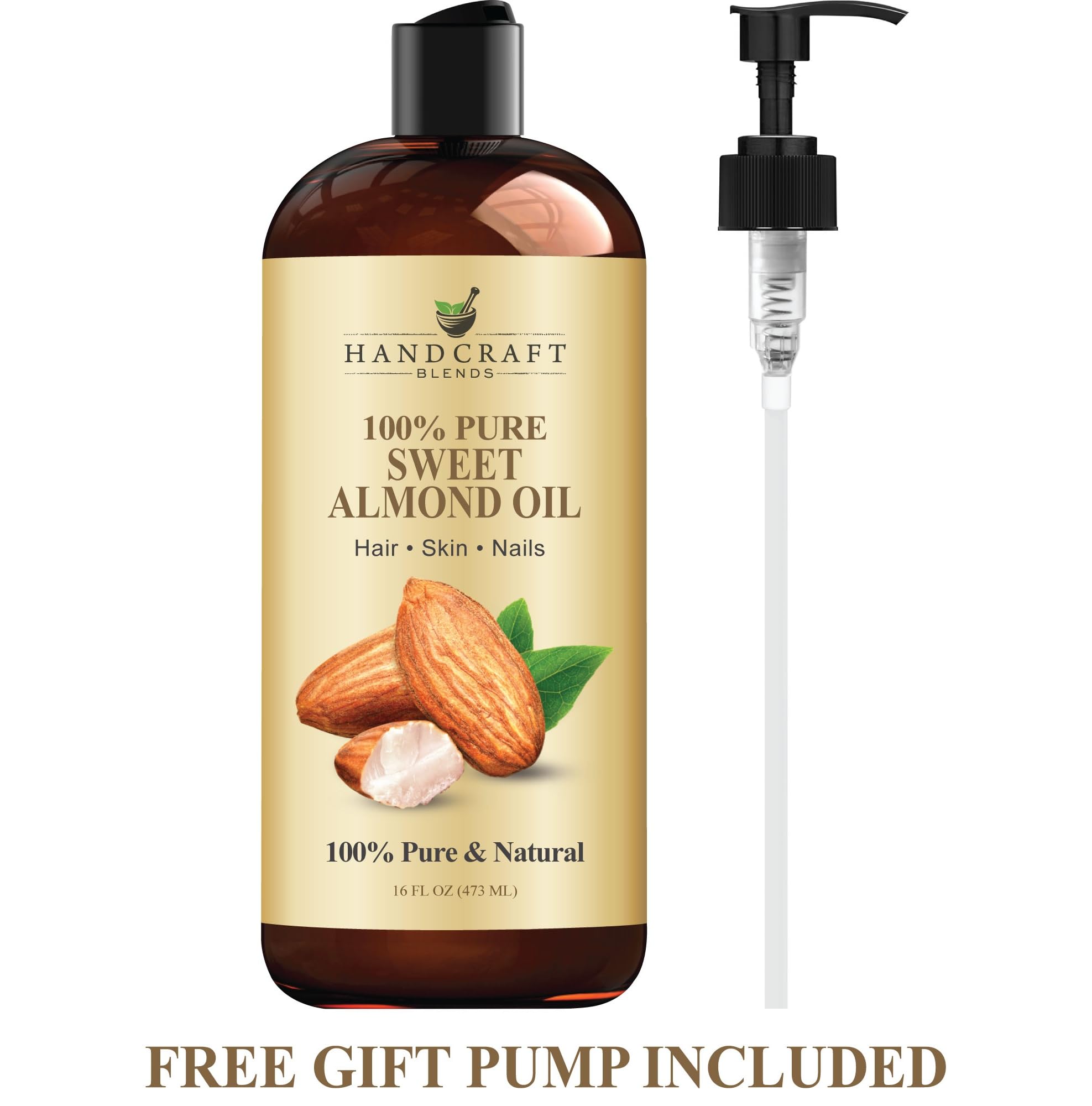 Handcraft Blends Sweet Almond Oil hexane-free formula label on USA bottle