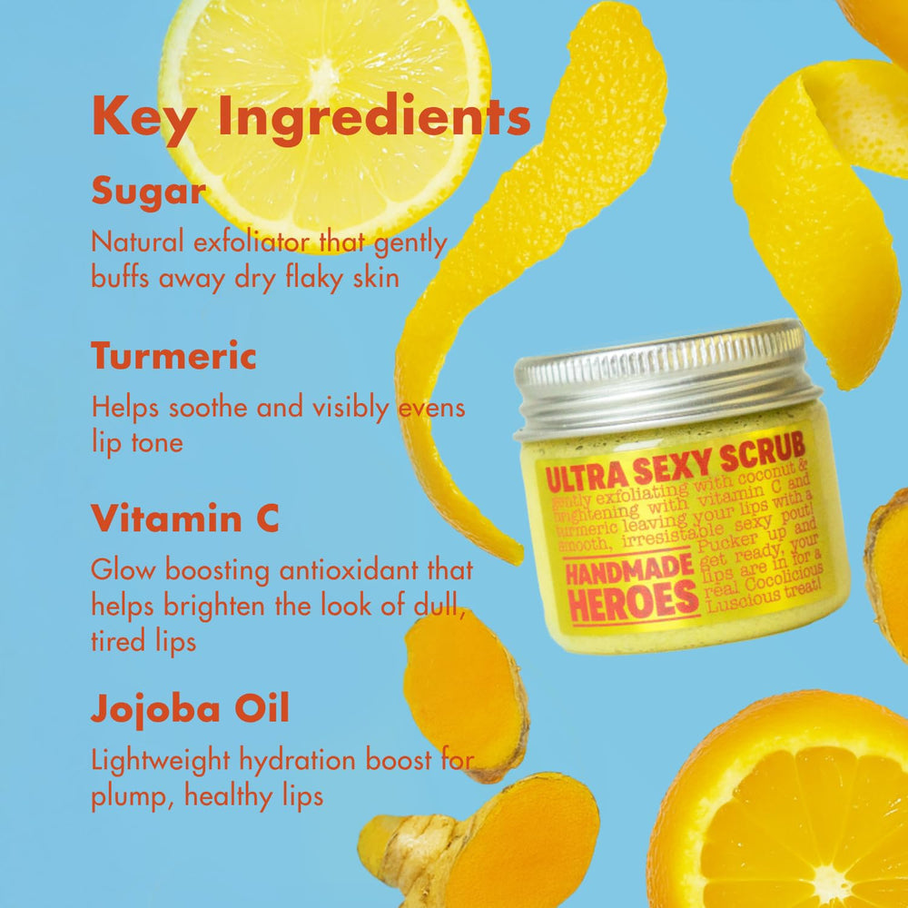 Aplicación suave del exfoliante labial de Handmade Heroes tras contacto con labios.