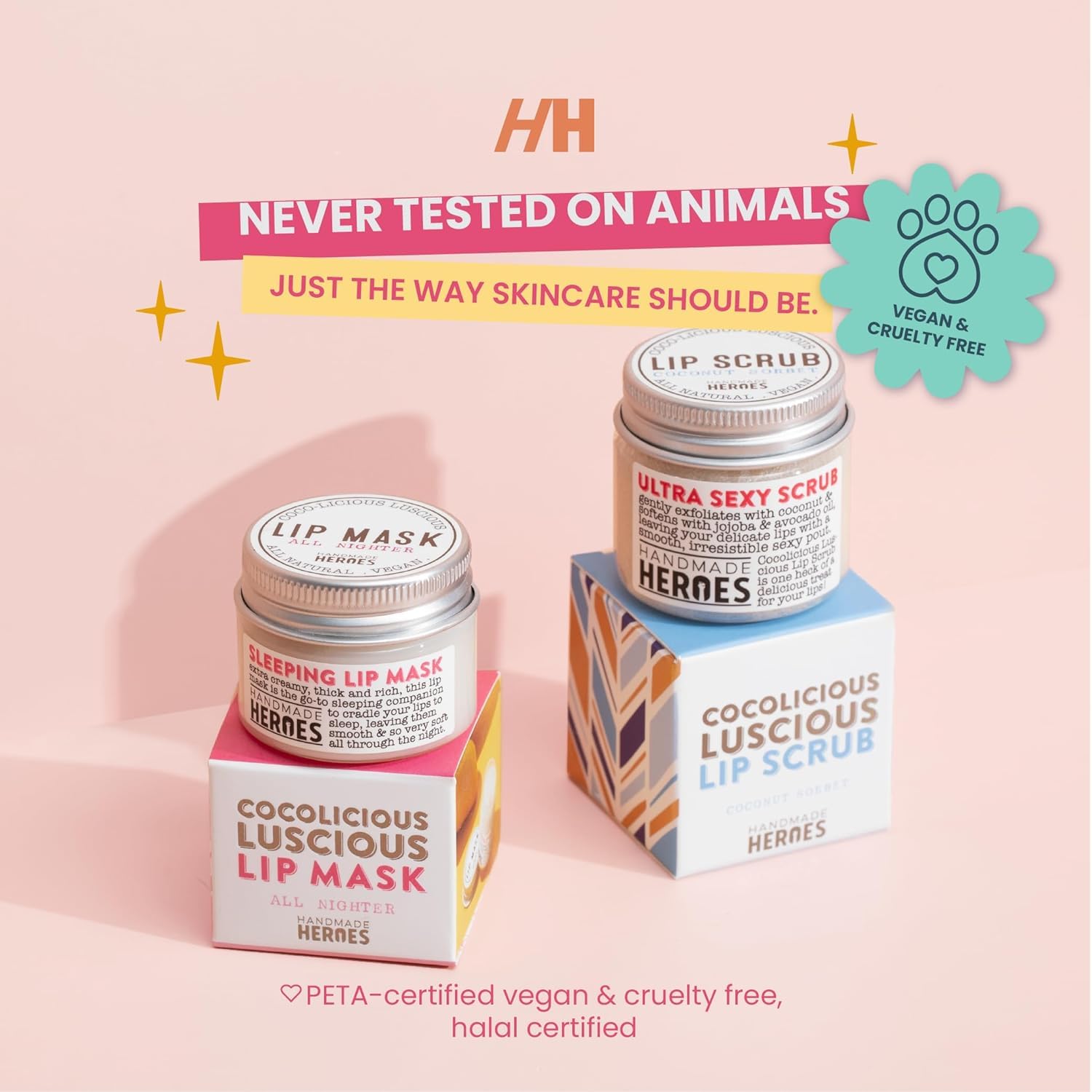 Handmade Heroes cruelty-free packaging communicates ethical, travel-friendly lip care.