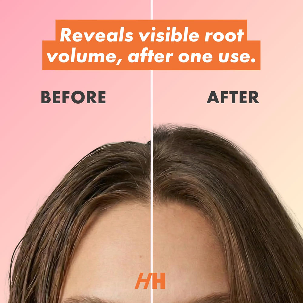 Handmade Heroes dark hair formula visible on roots with natural volume.