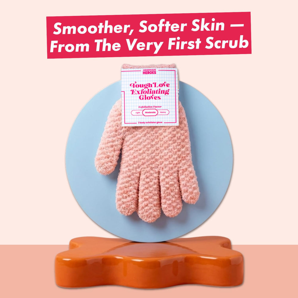 Handmade Heroes Tough Love: guantes exfoliantes para ducha, suavizan la piel durante la limpieza.