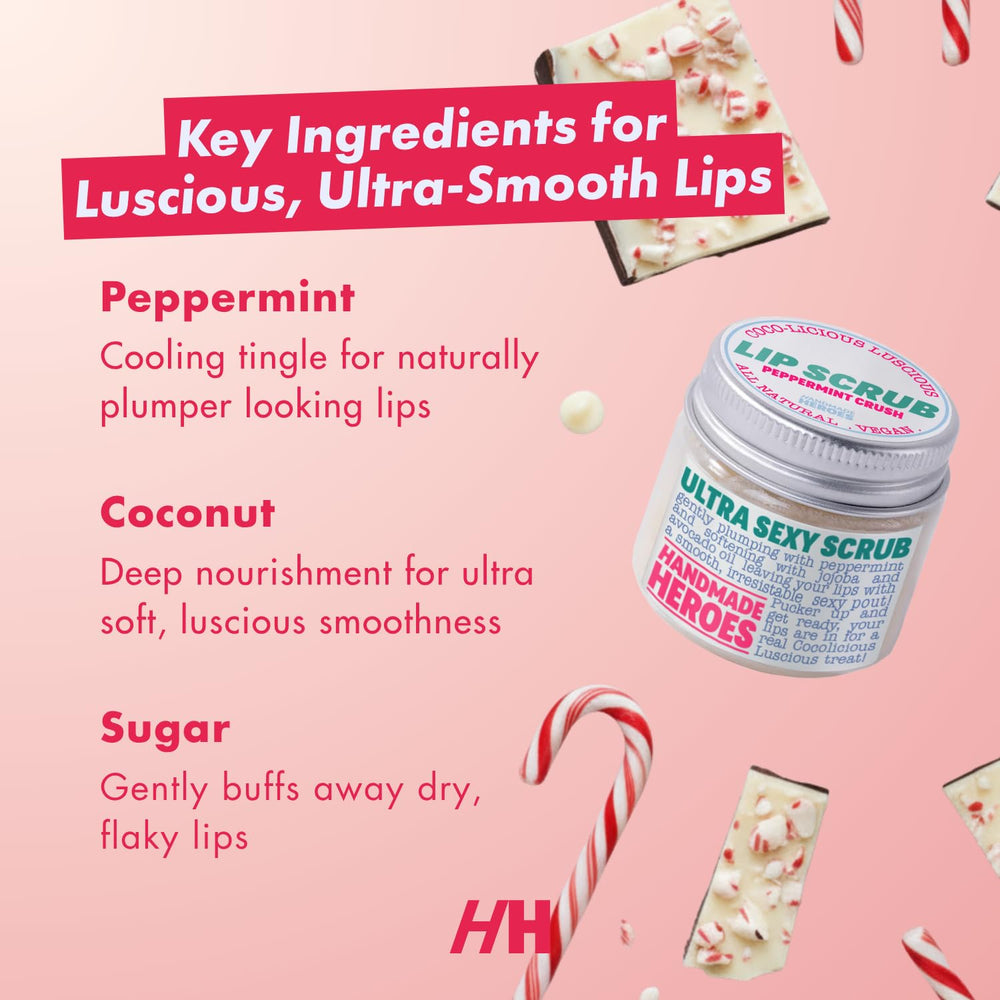 Handmade Heroes Exfoliante labial de menta, aplicación suave para labios