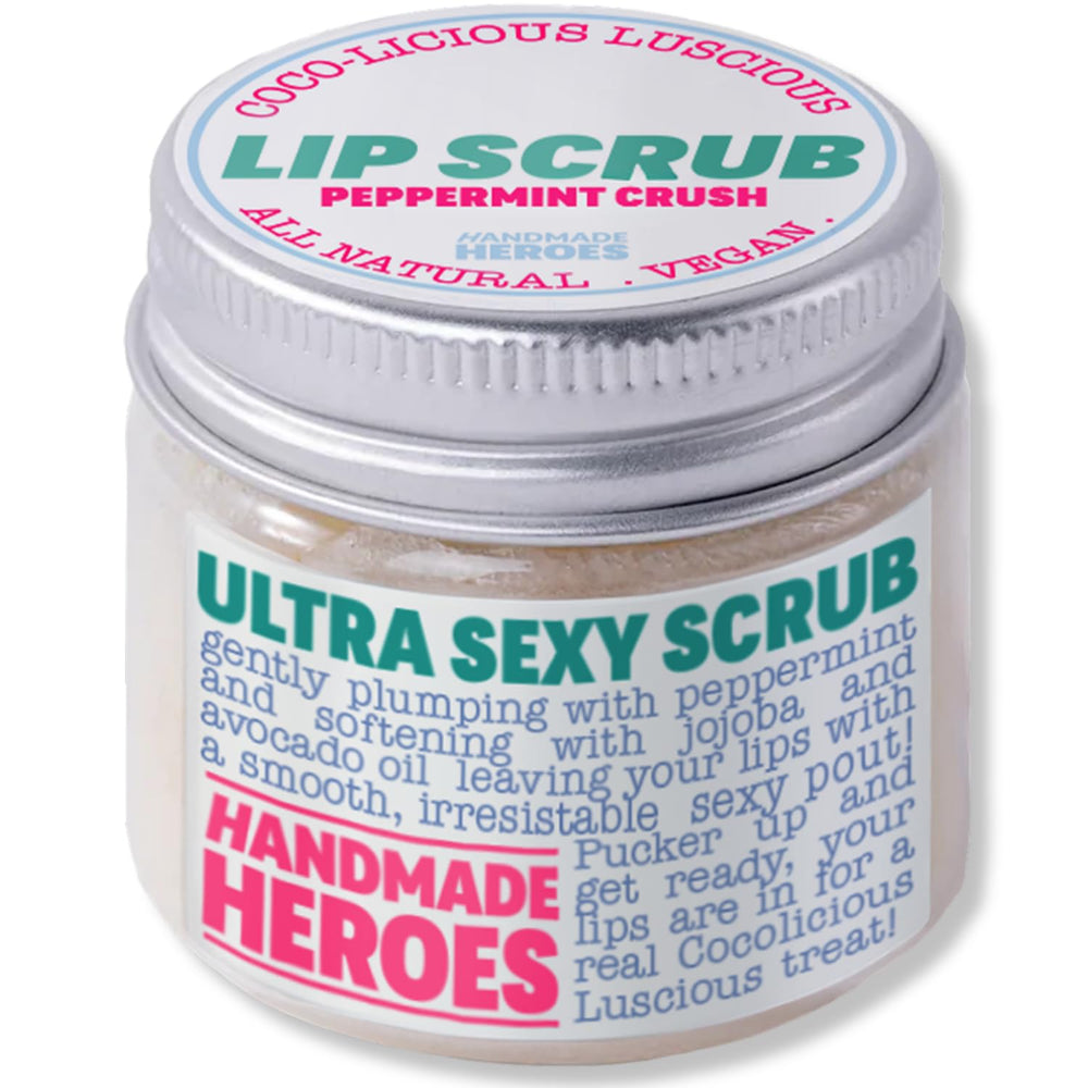 Handmade Heroes Exfoliante labial de menta en envase de 1 onza para labios suaves
