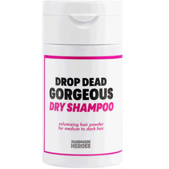 Handmade Heroes non-aerosol dry shampoo powder pour for quick root refresh.