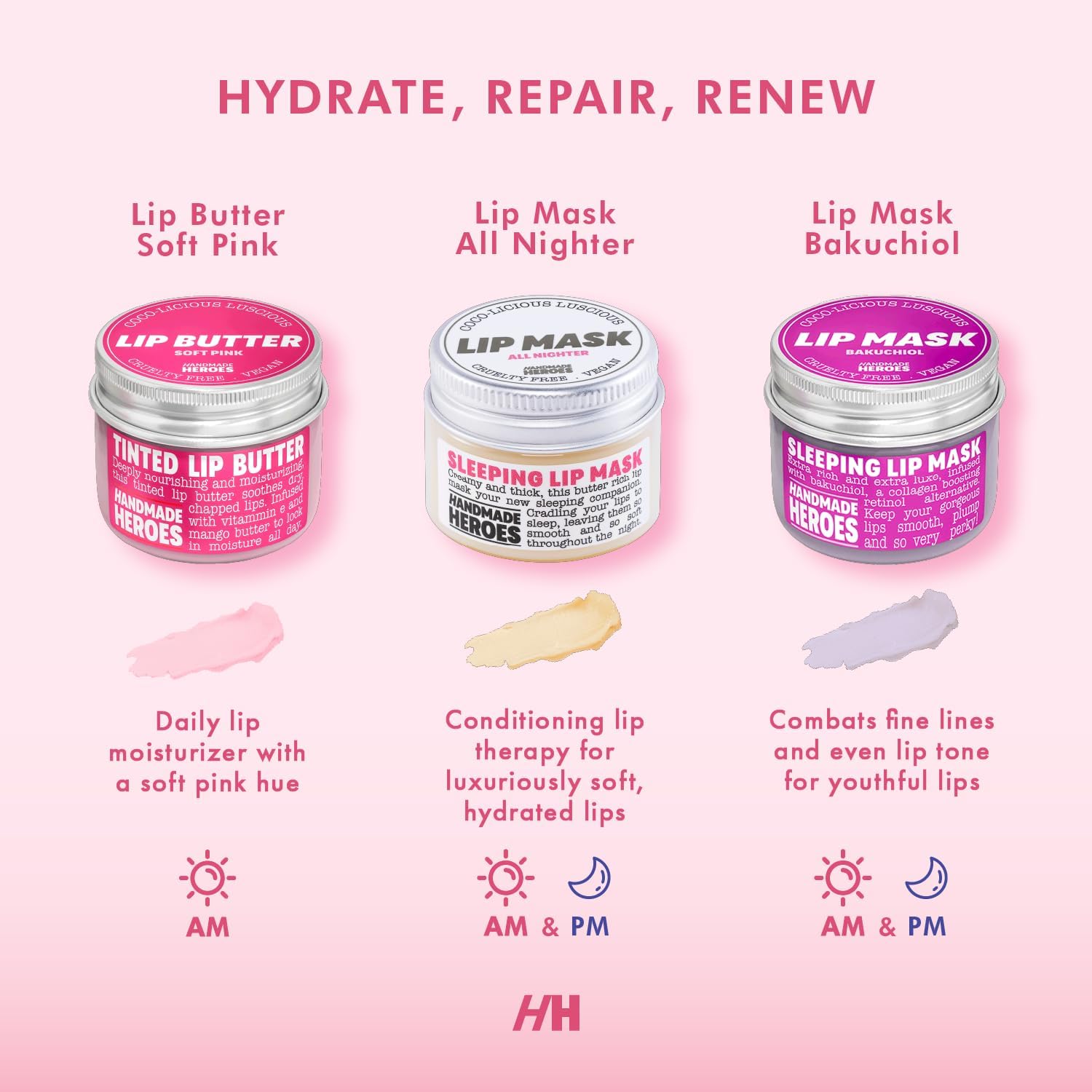 Handmade Heroes overnight lip moisturizer being applied for smooth lips.