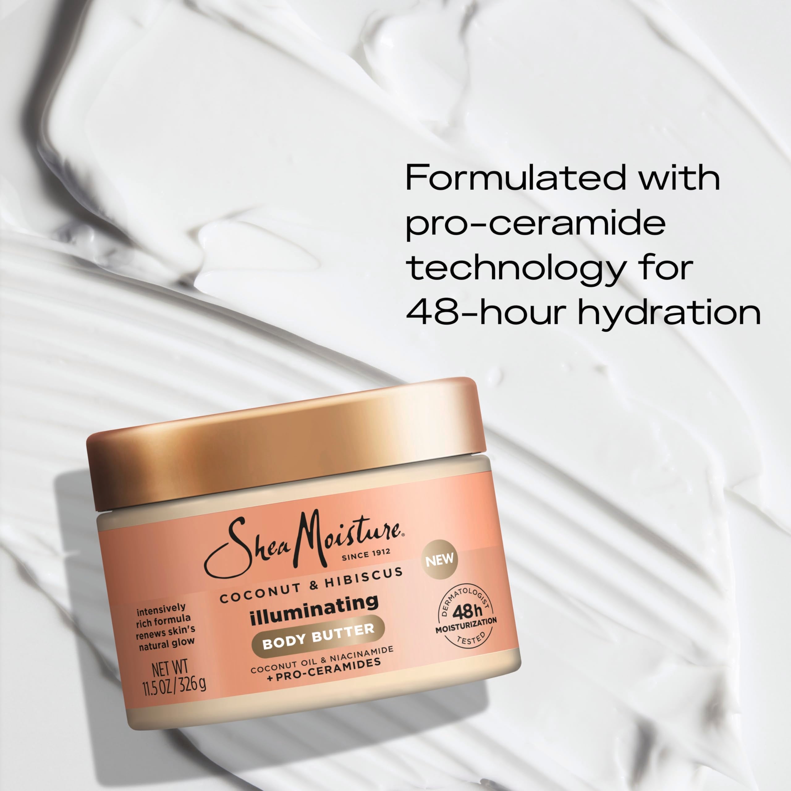 Hands applying SheaMoisture Illuminating Butter for quick absorption.