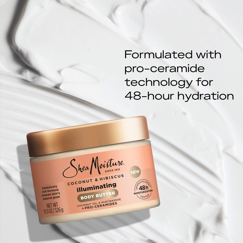 Hands applying SheaMoisture Illuminating Butter for quick absorption.