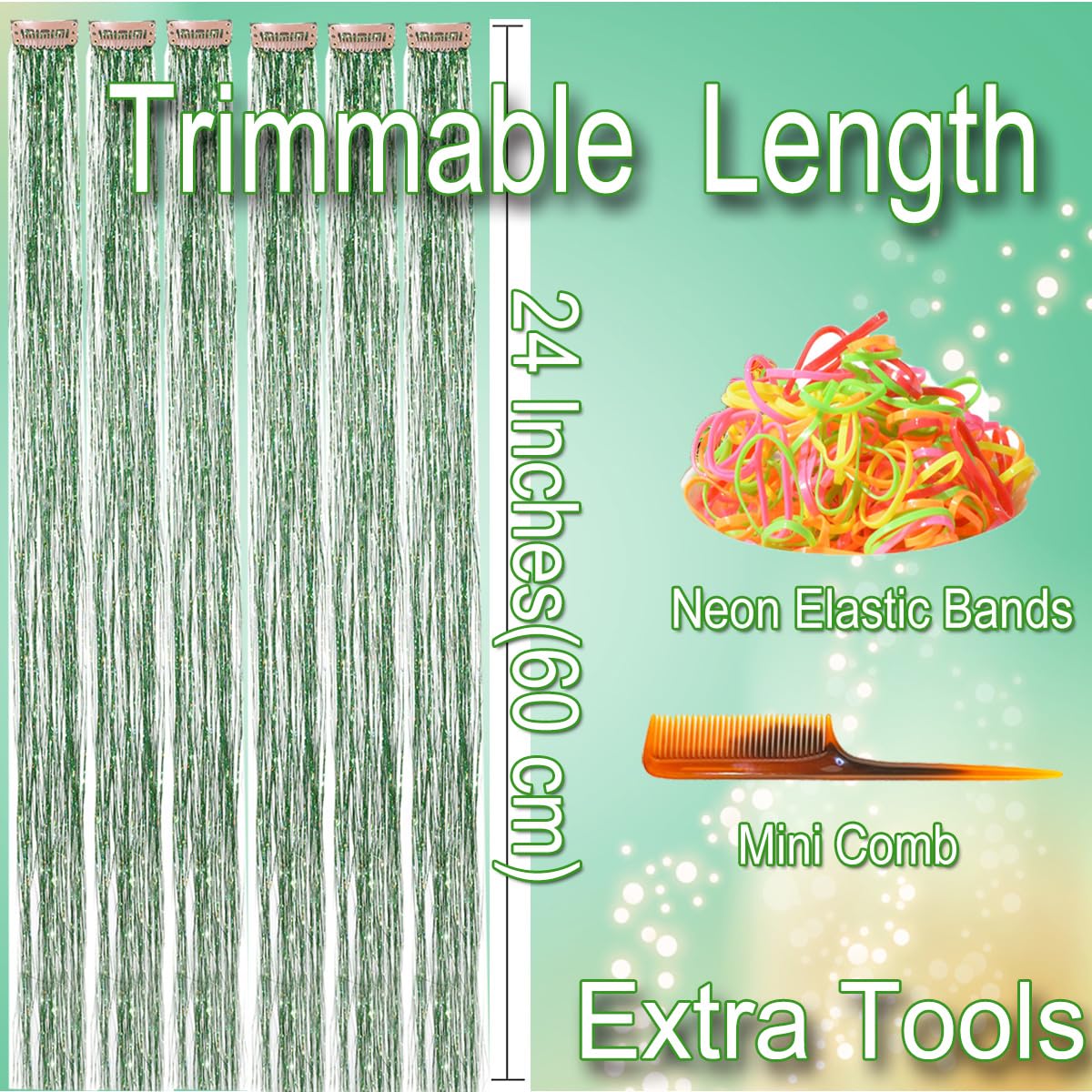 HandWig 24-inch tinsel extensions for long hair with versatile trim options.