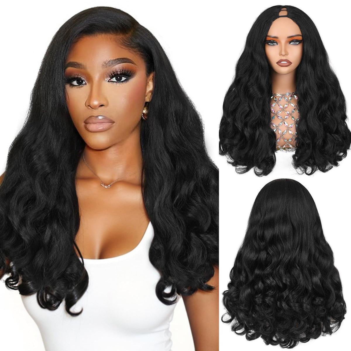 HANNE Yaki Curly V Part Wig front view shows natural blend for daily wear
