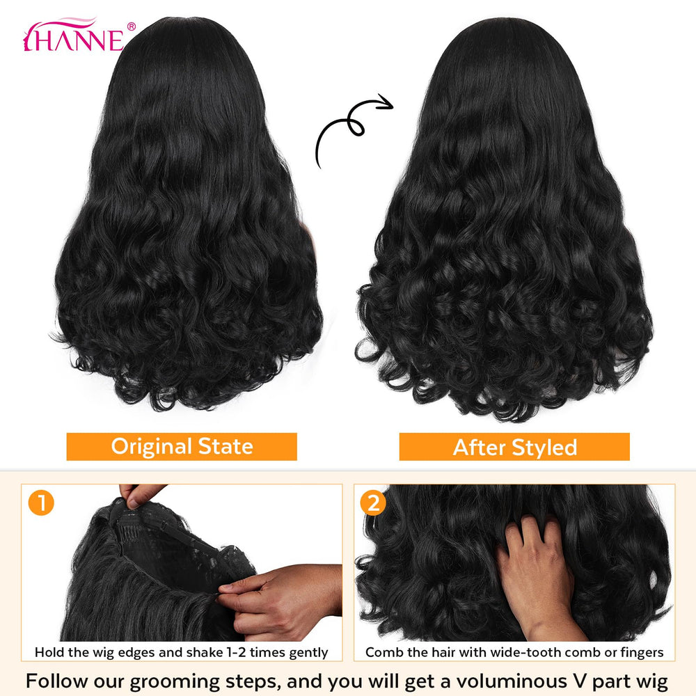 HANNE Yaki Curly V Part Wig five combs and two straps provide secure fit
