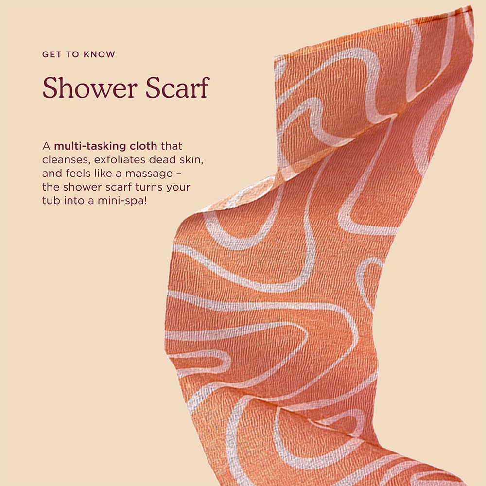 HANNI Shower Scarf in use on shoulder area for smooth skin.