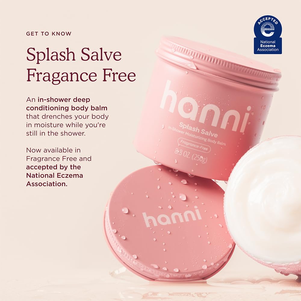 HANNI Splash Salve application close-up illustrating in-shower hydration.
