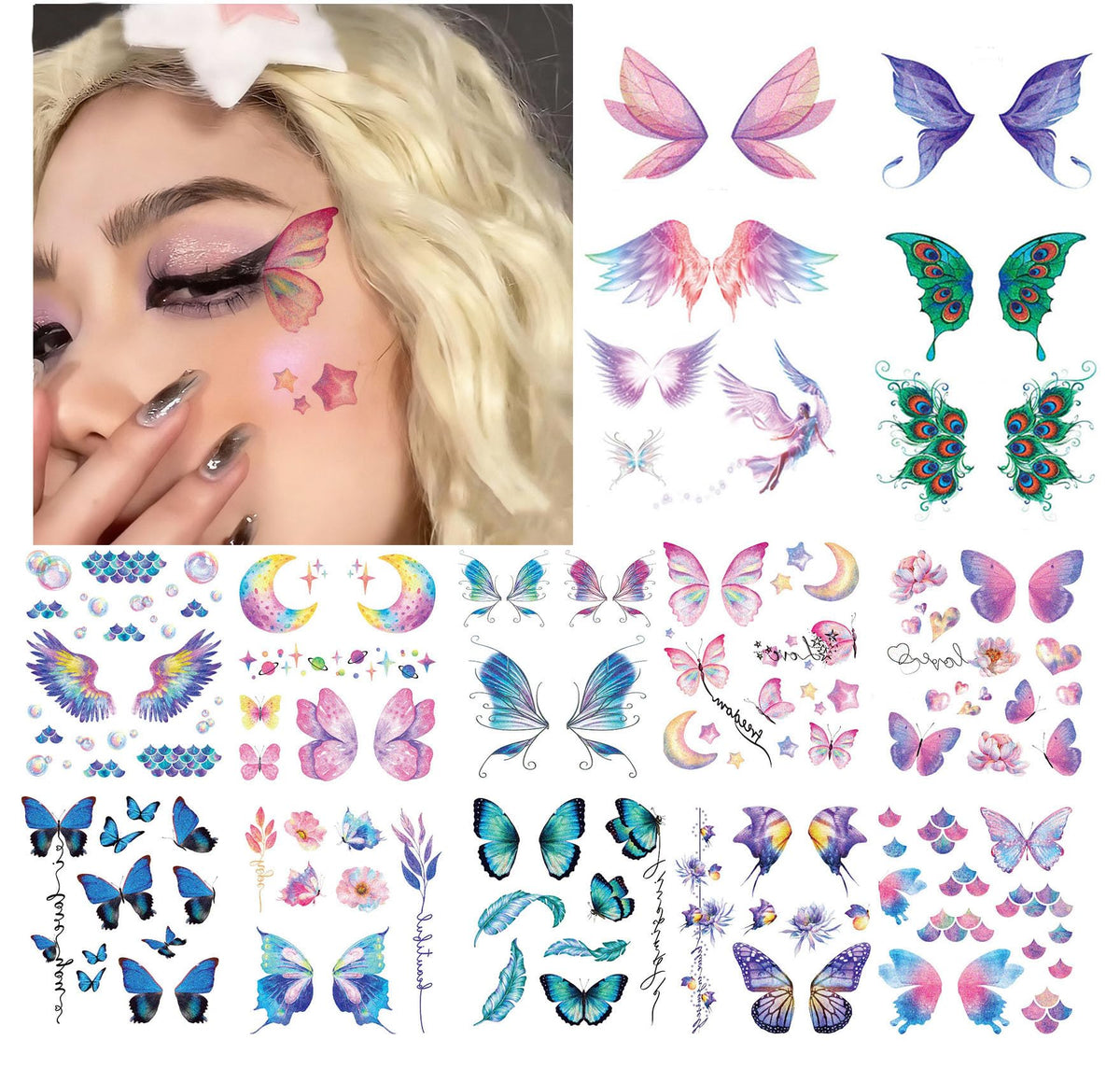 Hansamu tatuajes mariposa brillante, realza maquillaje de ojos con destellos ligeros y duraderos.