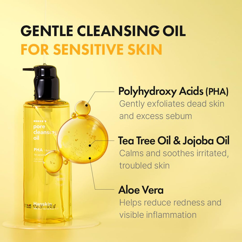 Hanskin PHA Pore Cleansing Oil massaged on dry skin to break down makeup